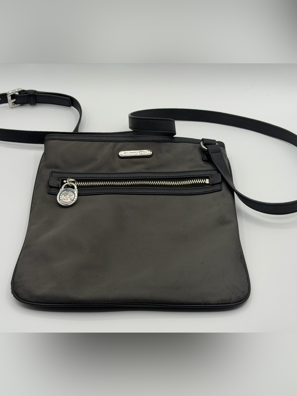 Michael Kors Black/Grey Nylon Crossbody Bag with Silver Hardware